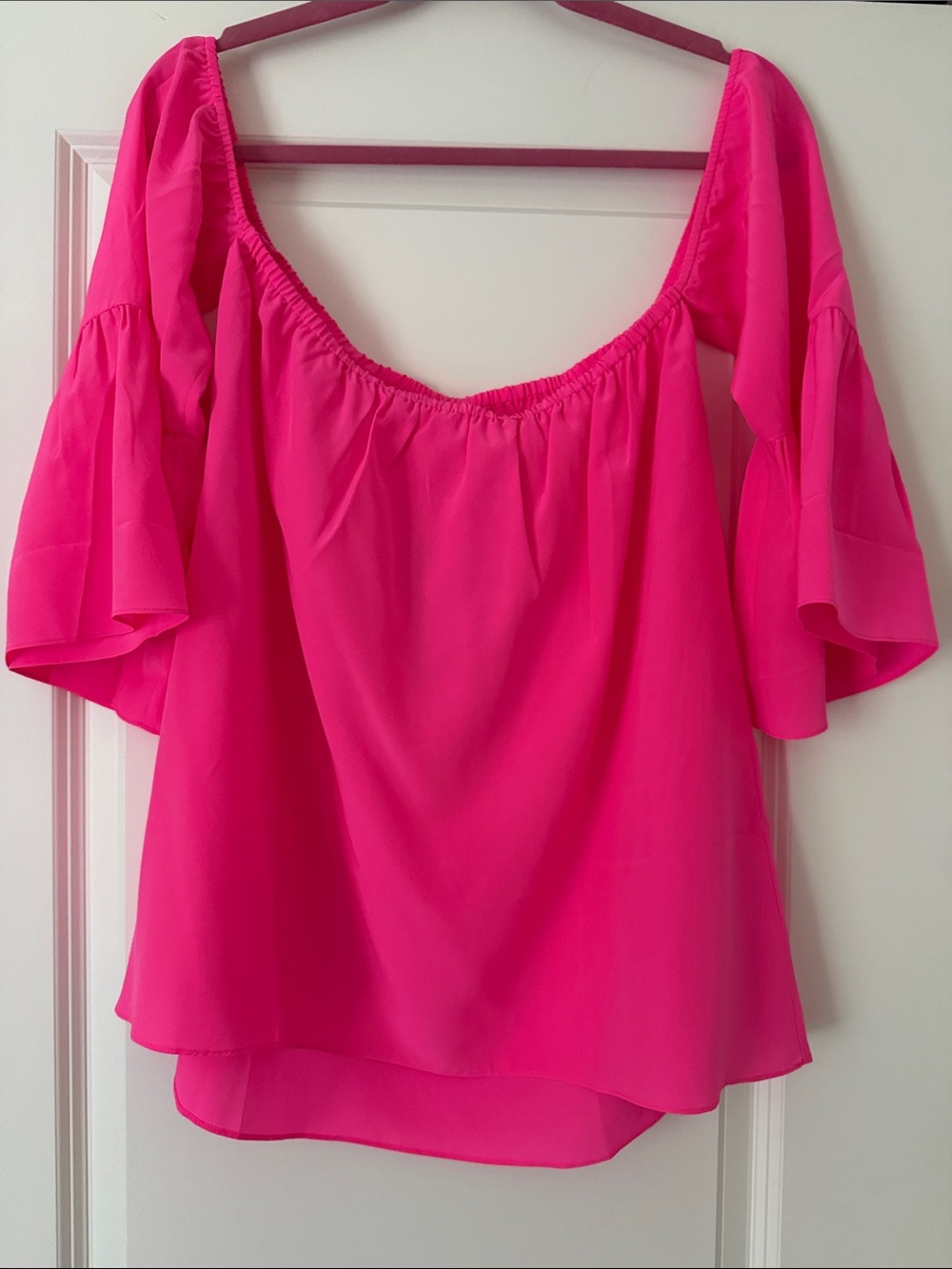 Lilly Pulitzer Neon Pink Off-Shoulder Flutter Sleeve Blouse